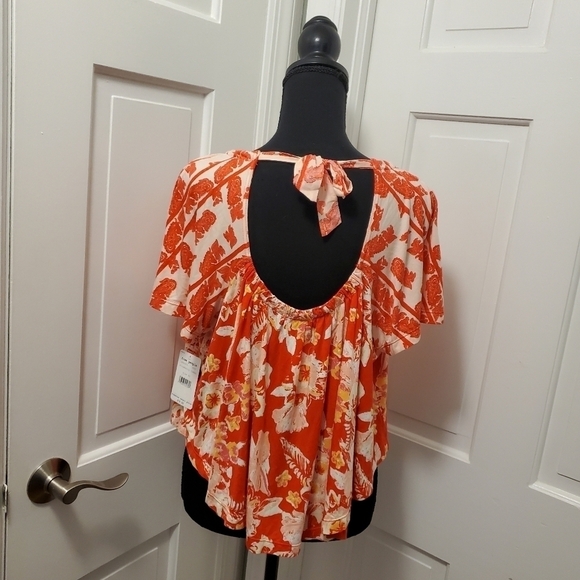 NWT Free People Strawberry Combo Baja Babe Cold Shoulder Top Size XS Ret. $78 - Picture 6 of 13